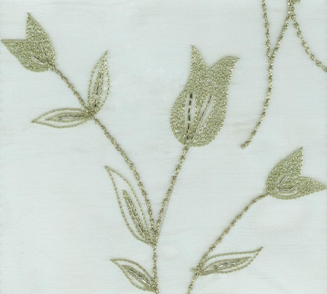 Embroidered Beaded Organza Silk Fabric I-155-311