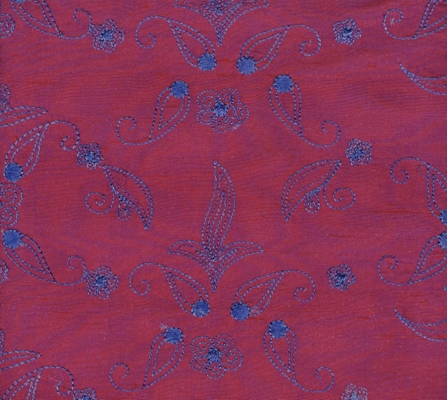Embroidered Douppioni Yarn Dyed Shantung Silk Fabric I-135-1032