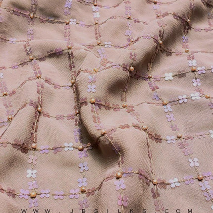 Beaded Sequined Silk Chiffon Georgette Fabric JB103 color Mauve by JB Silks