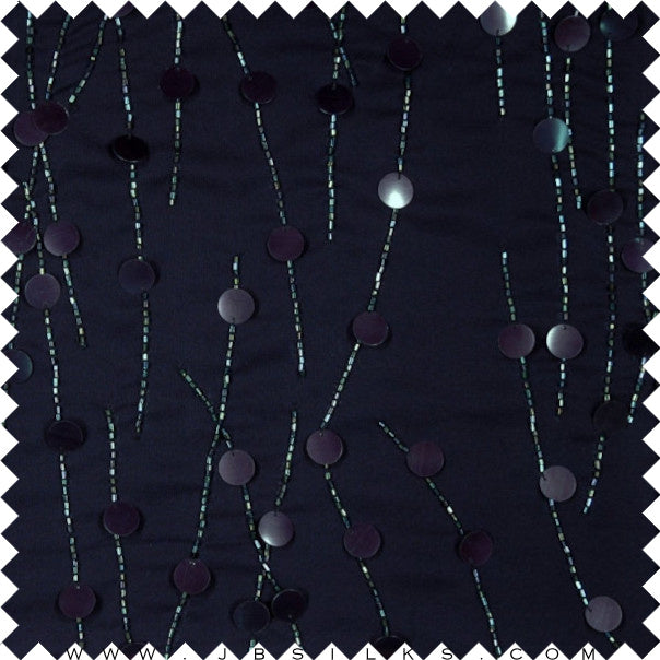 Beaded Sequined Silk Chiffon Georgette Fabric JB95 color 395 Navy by JB Silks