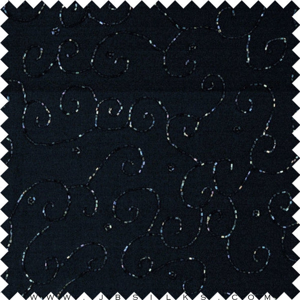 Beaded Silk Chiffon Fabric JB1016 color 199 Black with Blue by JB Silks