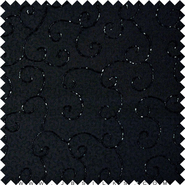 Embroidered Beaded Silk Chiffon Fabric JB1018 color 199 Black by JB Silks