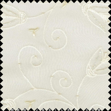 Embroidered Beaded Silk Chiffon Georgette Fabric JB143 color 101 Light Ivory by JB Silks