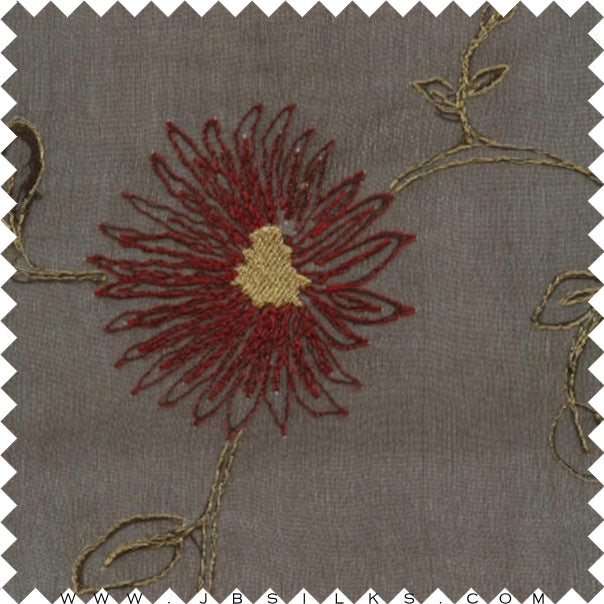 Embroidered Silk Chiffon Fabric JB256 Chocolate Brown by JB Silks