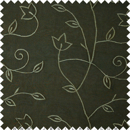 Embroidered Silk Gazar Fabric JB127 color 687 Dark Olive by JB Silks