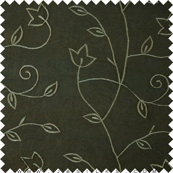 Embroidered Silk Gazar Fabric JB127 color 687 Dark Olive by JB Silks