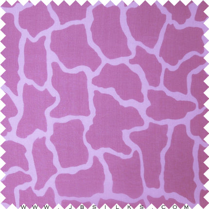 Pink giraffe-printed mulberry silk chiffon fabric with a sheer, flowing hand by JB Silks.