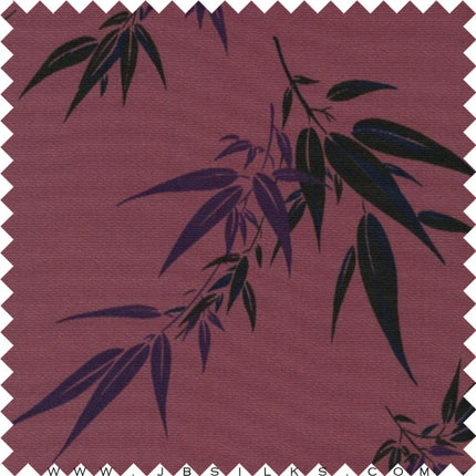 Printed Stretch Silk Heavy Crepe Fabric 5188 Maroon Bamboo Leaves by JB Silks