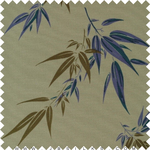 Printed Stretch Silk Heavy Crepe Fabric 5193 Sage Green Bamboo Leaves by JB Silks