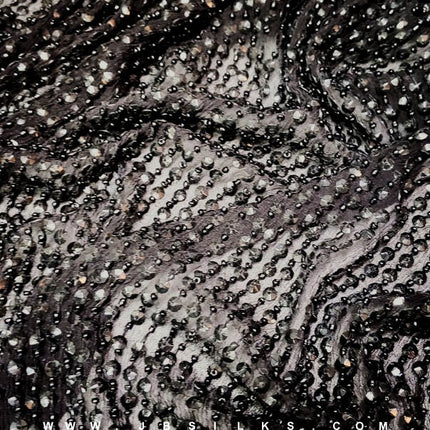 Beaded Sequined Silk Chiffon Fabric JB98 color 199 Black by JB Silks