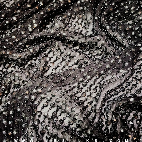 Beaded Sequined Silk Chiffon Fabric JB98 color 199 Black by JB Silks