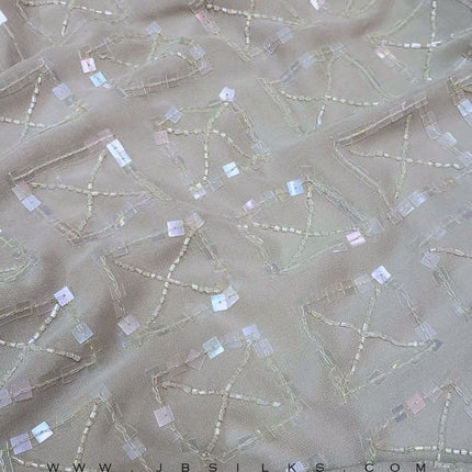 Beaded Sequined Silk Chiffon Georgette Fabric JB96 color Sandstone Beige by JB Silks