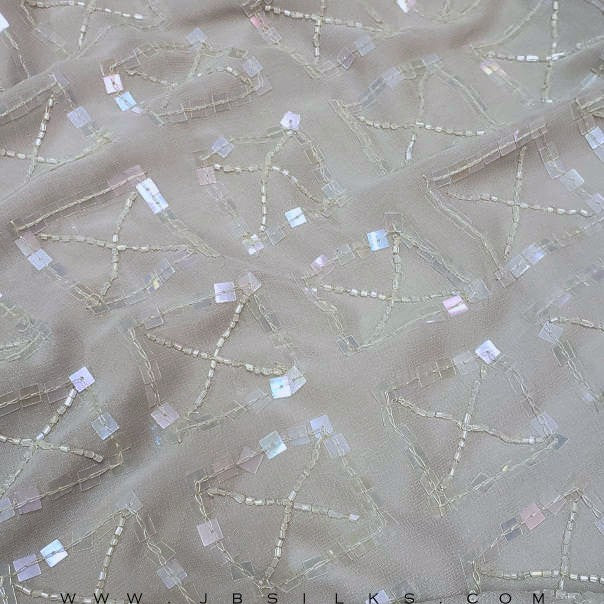Beaded Sequined Silk Chiffon Georgette Fabric JB96 color Sandstone Beige by JB Silks