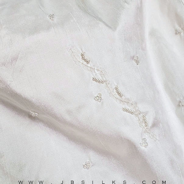Beaded Sequined Silk Yarn Dyed Shantung Doupioni Fabric JB119 color 100 White by JB Silks