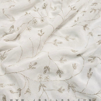 Embroidered Beaded Silk Chiffon Georgette Fabric JB254 White with Silver & Gold Metallic Threads by JB Silks