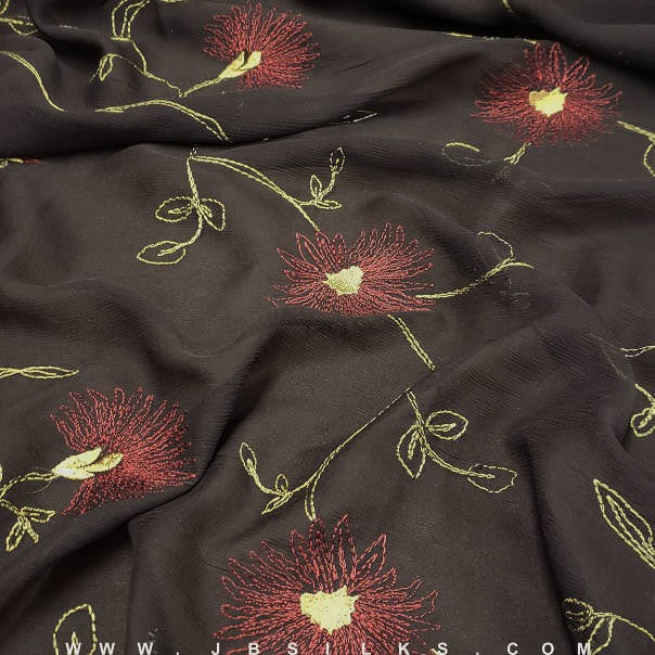 Embroidered Silk Chiffon Fabric JB256 Chocolate Brown by JB Silks