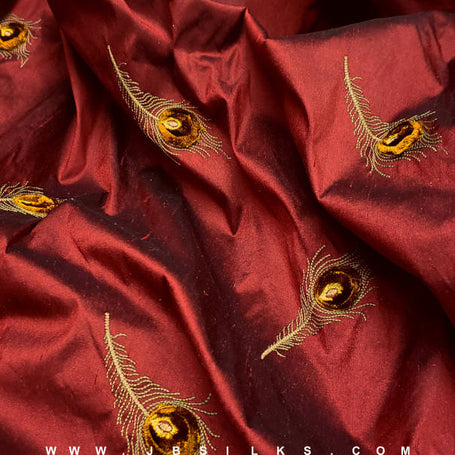 Novelty Embroidered Silk Yarn Dyed Shantung Doupioni Fabric JB260 Sceptre Red by JB Silks