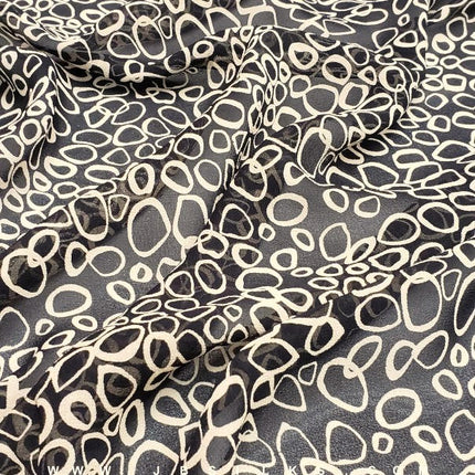 Printed Silk Chiffon Fabric 5196 Black & Cloud Cream by JB Silks