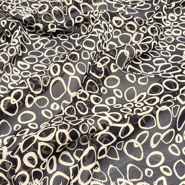 Printed Silk Chiffon Fabric 5196 Black & Cloud Cream by JB Silks