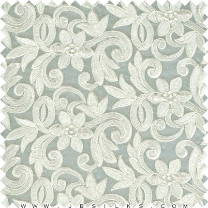 Embroidered Silk Gazar Fabric JB106 color 318 Pearl Whisper Gray by JB Silks
