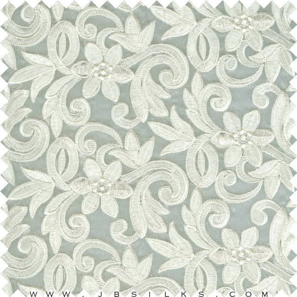 Embroidered Silk Gazar Fabric JB106 color 318 Pearl Whisper Gray by JB Silks