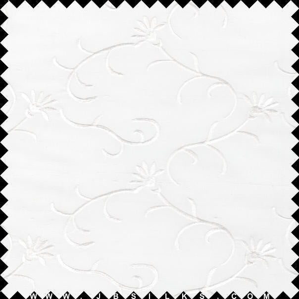 Embroidered Silk Yarn Dyed Shantung Doupioni Fabric JB166 color 100 White by JB Silks
