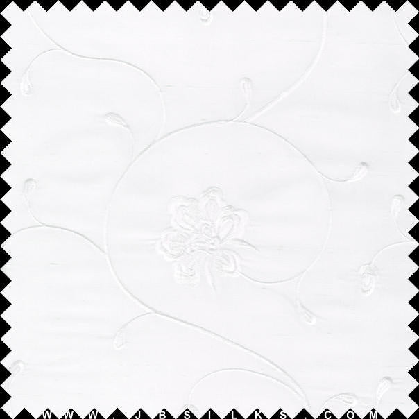 Embroidered Silk Yarn Dyed Shantung Doupioni Fabric JB168 color 100 White by JB Silks